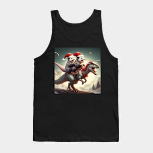 Two Santa opossums on an adventurous dinosaur trex ride Tank Top